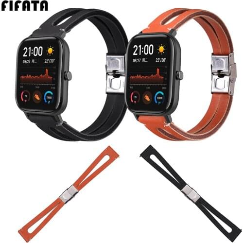 FIFATA 20MM Retro Leather Watch Strap For Xiaomi Amazfit Bip/GTS/Garmin Venu/Forerunner 245/Polar Ignite Smart Watch Wristband