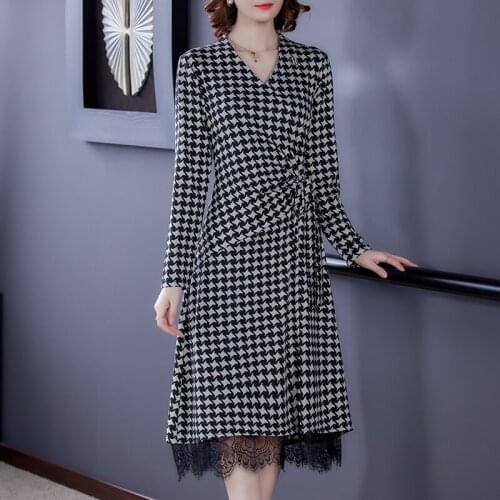 Lace patchwork dress autumn winter 2020 Korean Dress Female elegant vestidos de festa pastel midi dress