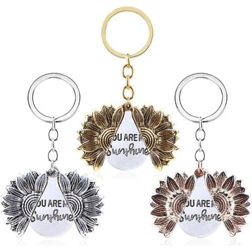 Fashion Sunflower Lovers Necklace Key Chains for Men Women Double Letter Double Letter Open Necklace Keychain Accessories Gifts