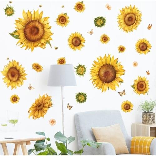 Sunflower Wall Sticker Hot selling self adhesive stickers Plant butterfly background wall sticker Free combination stickers