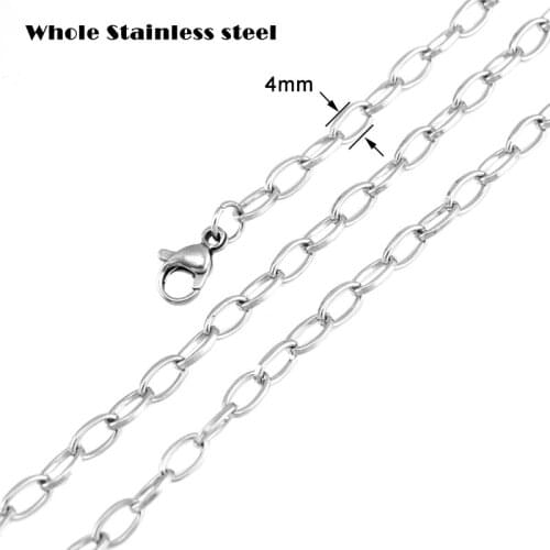 Stainless Steel 4mm Width Long Oval Link Rolo Chain Choker Silver Color Thin Chain Necklace Women Men Gift for Wife Wholesale