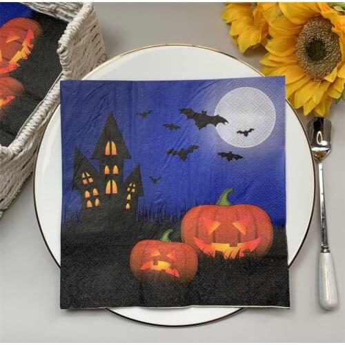 2021 New 20Pcs/Pack Halloween Decoupage Paper Napkins Frightening Pumpkin Bat House Paper Tissues for Halloween Party Decor F