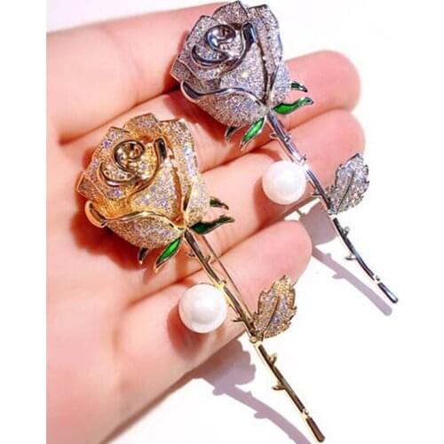 New Fashion Valentines Day Rhinestone Red Flower Rose Plant Brooch Pin Women Accessories Gifts
