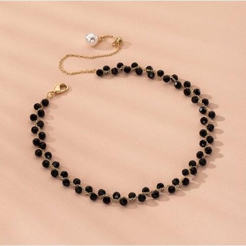 New Vintage Pearl Simple Black Beads Choker Necklace for Women Christmas Gifts