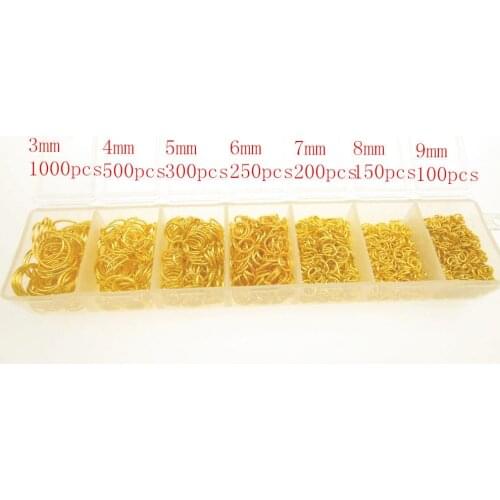 Wholesale Lot 2400pcs 3-4-5-6-7-8-9mm 18KG Yellow Gold Components 925 silver jewelry findings jump rings a box