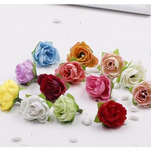 LOT 10PCS 2.5cm Tea Bud Artificial Mini Roses Flower Heads DIY Crafts Handmade Material Wedding Gift Box Candy Chocolate Decor