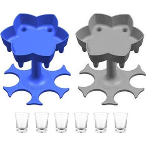 Plastic 6 Shot Glass Dispenser Holder Wine Glasses Rack for Drink Beer Beverage Party Bar Wine Dispenser Supplies with 6 Cups