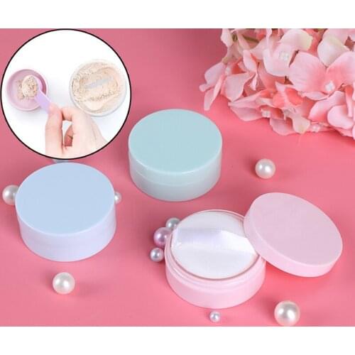 Plastic Empty Loose Powder Box With Sieve Cosmetic Makeup Jar Container Travel Refillable Perfume Cosmetic With Puff 3 Color