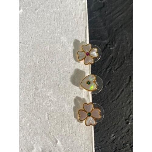 RISPADA Colorful shell four leaf clover lucky love heart cystal stud earring