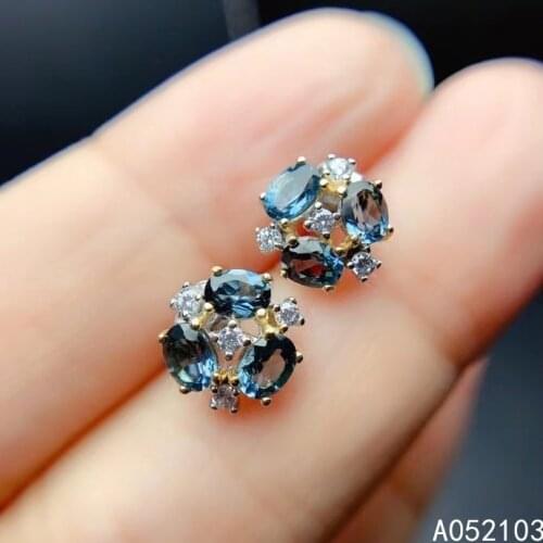 KJJEAXCMY 925 sterling silver inlaid natural London Blue Topaz Womens noble delicate elegant jewelry earrings support check