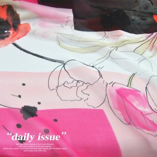 Silk Georgette Chiffon Fabric Dress Irregular Pattern Sketch Flower Lightweight Skirt Shirt DIY Sewing