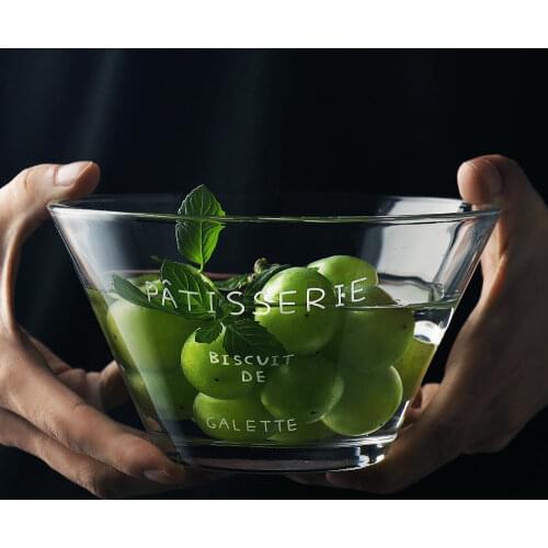 Japanese Style English Letter Glass Salad Plates Transparent Bowl Dessert Tray Deep Dish Dinnerware Kitchen Tool For Fruit Soup