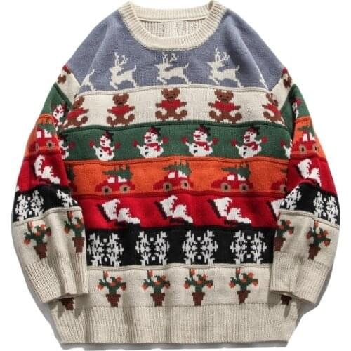 Sweater Men Harajuku Fashion Pullover O-neck Christmas Cartoons Clothing Long Sleeve Knitted Sweater Men Oversized Pullover Ropa
