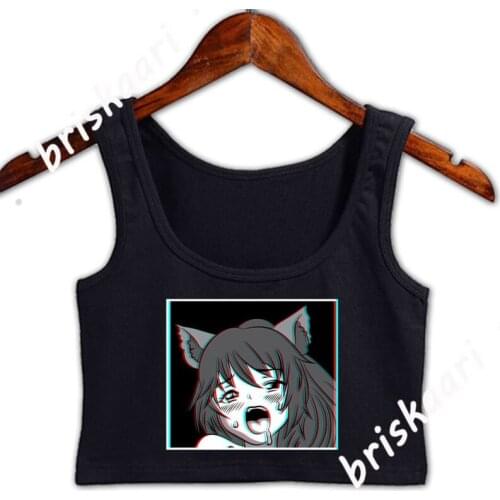 Face Vaporwave Hentai Anime Girl Waifu Gift Crop Top Women Natural Top Interesting Funny Casual Graphic Kawaii Vest