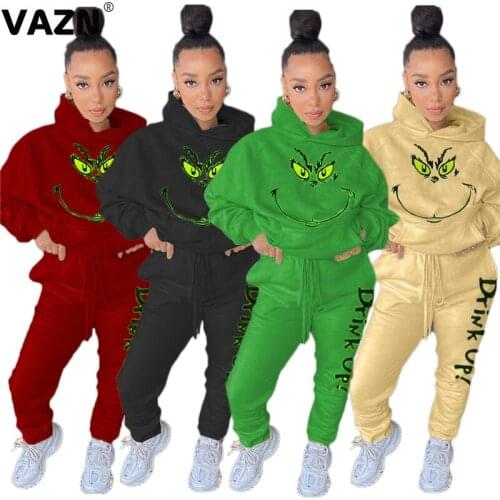 VAZN 2020 Hot High-end Young Daily Free Nature Simple Plus Size Hooded Full Sleeve Group Long pants Tracksuits Women 2 Piece Set