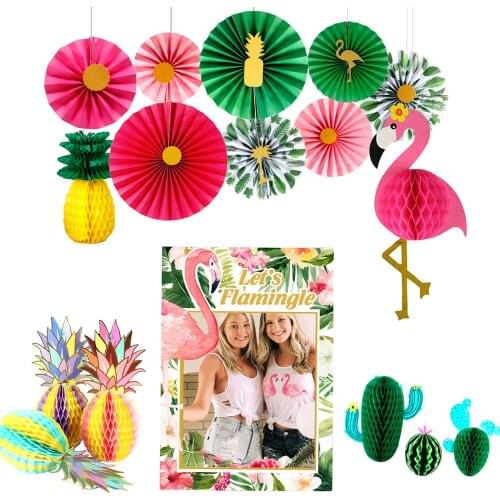 PATIMATE Flamingo Pineapple Paper Fans Hawaii Party Decoration Aloha Luau Flamingo Decor Summer Tropical Party Supplies Hawaiian
