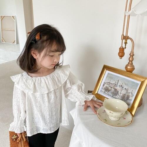 Spring fashion Double layer jacquard shirt for girls Korean style cute flower embroidery long sleeve Tops clothings
