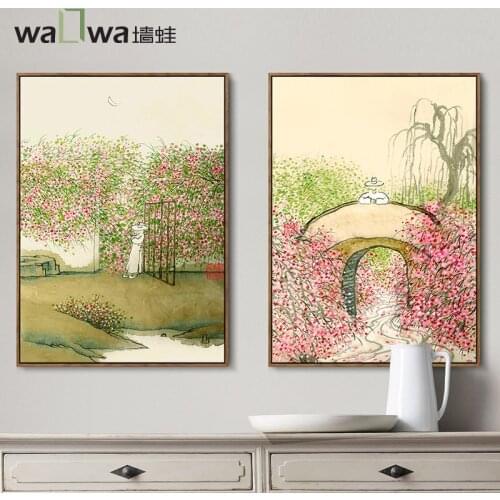 The entrance of Chinese new wall frog flowers decorative painting elegant sofa backdrop mural painting frame painting trees