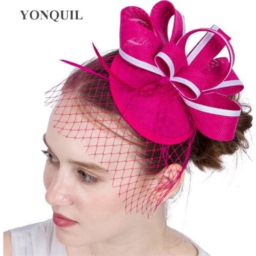 Hot Pink Wedding New Headpiece With Hair Clip Bridal Elegant Nice Hat Fascinator Eleagant Mariage Fashion Headpiece Hair Pin