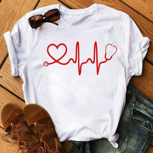 WVIOCE Nurse Heartbeat Line Print T Shirt Fashion Women T Shirt Harajuku Short Sleeve Tops 90s Female Casual T-shirt 27144