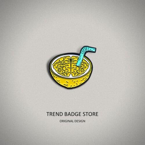Fashion creative yellow brain shape lemonade personality Pins metal for Backpack Brooches for womens Clothing Bag Badge