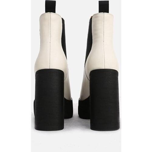 MUMANI Woman‘s Hot ANKLE Boots Super High Heel 12CM Leather Retro Slip On Square Heel Modern Martin Boots Platform Chelsea Boots