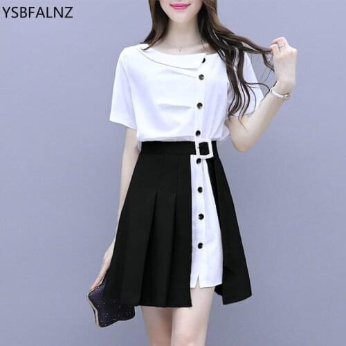 2 Piece Set Femme Summer Black Khaki Short Sleeve Single-breasted Loungewear Clothes High Waist A-line Skirt Vetements Conjuntos