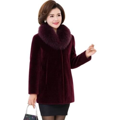 Women Winter Cashmere Coat New Middle-aged Mother Winter Plus Size Fur Outerwear Female Fox Fur Collar Fur Jacket 5XLA470