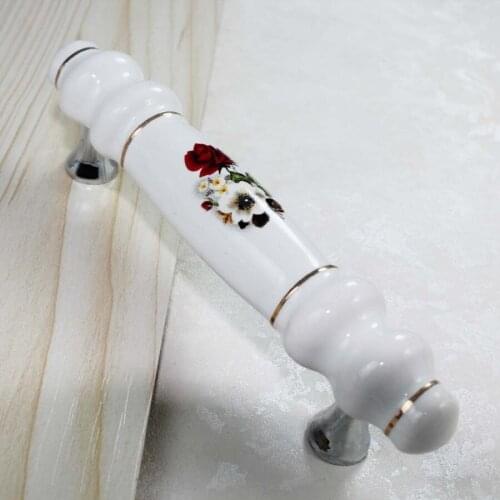 10pcs Fashion pastorale Ceramic Furniture Handle White red porcelain Drawer Cabinet Pull Dresser Cupboard door Knob 96mm
