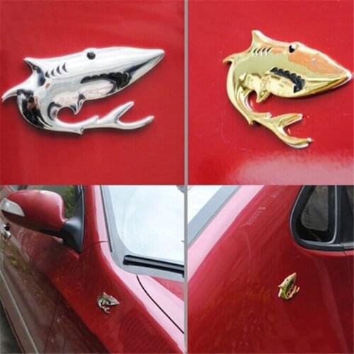 3D Chrome Golden Shark Metal Car Stickers Cute Shape Emblem Stainless Steel Car-covers Alloy Plating Decals Car-styling Sticker