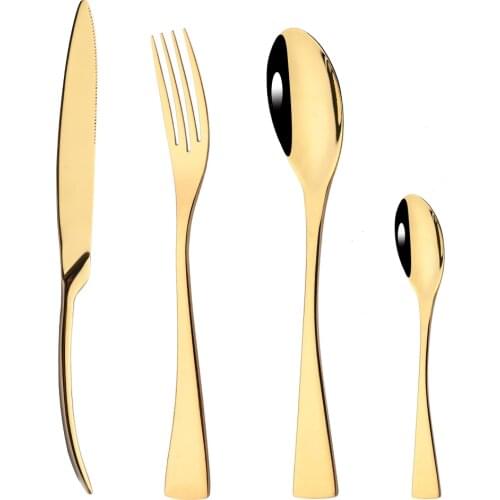 4Pcs Gold Cutlery Dinnerware Set 18/10 Stainless Steel Dinner Flatware Knife Fork Tea Spoon Tableware Wedding Silverware Set
