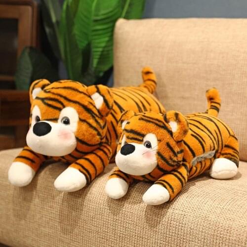 45/60CM Kawaii Tiger Plush Toys Cartoon Lying Tiger Hand Warm Stuffed Doll Soft Appease Pillow Kids Girls Birthday Gifts