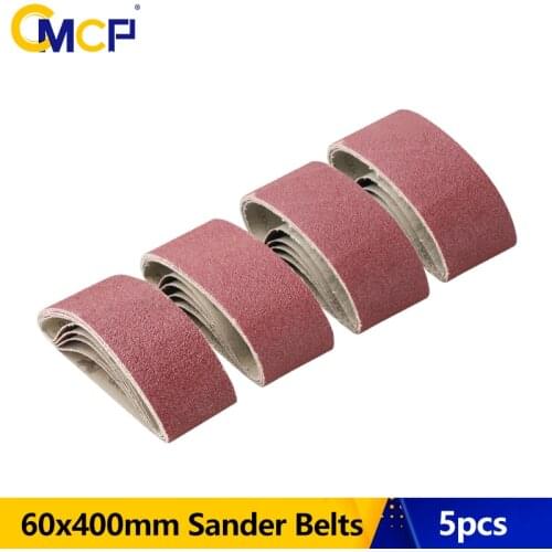 CMCP 5pcs Sanding Belts 60x400mm Grit 40/60/80/120 Sander Attachment Grinder Polisher Power Tool Accessory