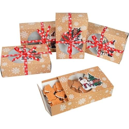 8Pcs Kraft Paper Christmas Cookie Gift Boxes Santa Claus Gifts Bags Merry Christmas Decorations for Home Navidad New Year 2021