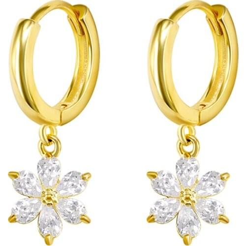 925 Sterling Silver Ear Buckle Exquisite Flower Crystal Pendant Popular Women Zircon Hoop Earrings Fashion Jewelry Birthday Gift