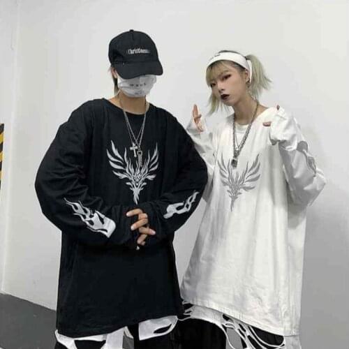 Aries Harajuku style reflective print sweatshirt women tops Spring streetwear loose long sleeve hoodie O-neck women ins clothing