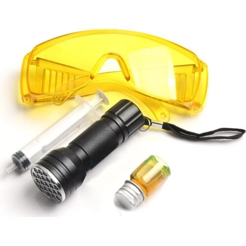 Car R134A R12 Air Conditioning A/C System Leak Test Detector Kit 28 LED UV Flashlight Protective Glasses UV Dye Tool Set