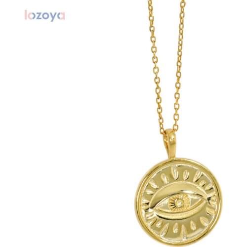 Lozoya 925 Sterling Silver Geometric Punk Fashion Fine Irregular Coins Eye Pendant Necklace Long Chain Wedding Gift Rock Jewel