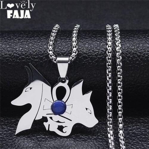 2021 Fashion Stainless Steel Opal Egyptian Cat Dog Necklaces Chain Women Silver Color Necklaces Jewelry bijoux acier XHLY31
