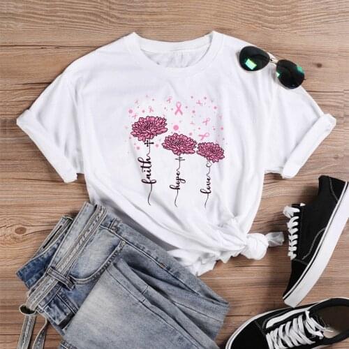 Colored Faith Hope Love Pink Daisy Flower Breast Cancer cute T-Shirt funny 100% Cotton quote women Fashion unisex tshirt top tee