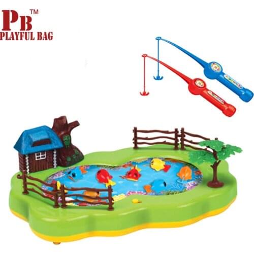 Childrens toys puzzle fishing electric rotary magnetic water fishing music desk, give children the best gift