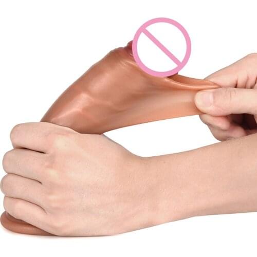 Realistic Double Layer Liquid Silicone Dildo Sex Toys for Woman Masturbator Huge Big Penis with Suction Cup Lesbian Strapon Dick