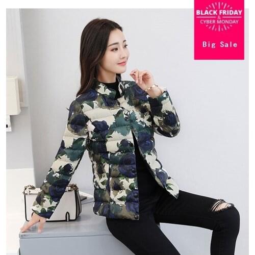 Cotton coat short cultivating thin cotton suits 2020 winter new Korean version small fashion printing jacket coat wj1659