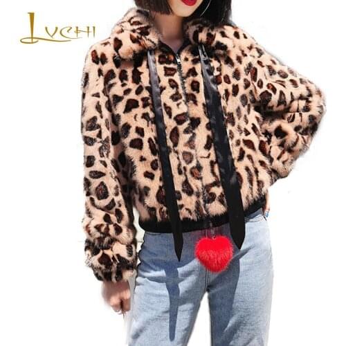 LVCHI 2019 Winter Import Mink Fur Coat Real Fur Coats Women Long Sleeve Turn-Down Collar Red Heart Leopard Short Mink Fur Coats