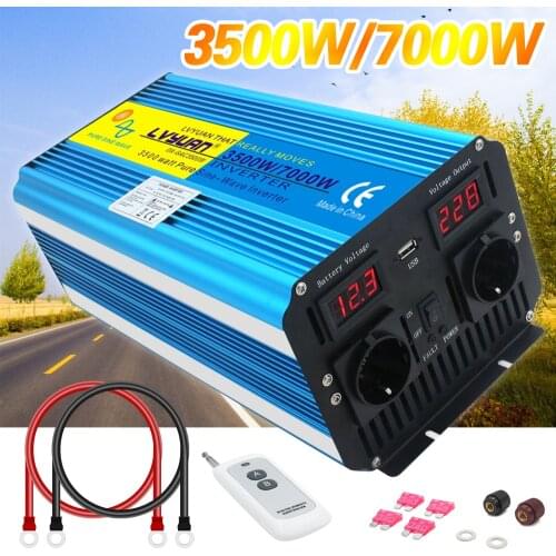 Inverter 12v/ 24v 220v 7000w pure sine wave solar inverter Voltage transformer converter LED display usb charging dual socket