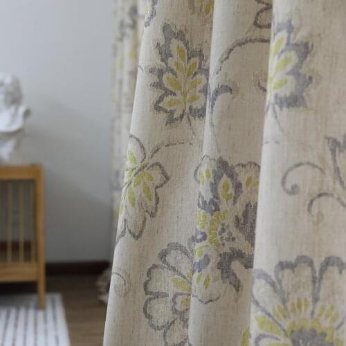 American Country Vine Flower Pastoral Printing Imitation Cotton and Linen Curtain Living Room Bedroom Fabric Curtains and Tulles