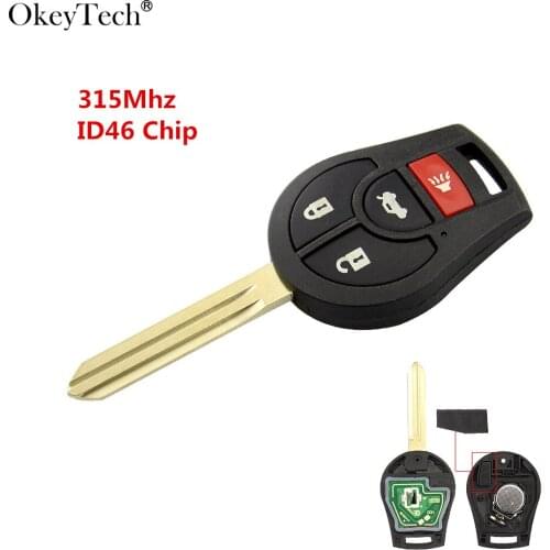 Okeytech 3+1 4 Button Remote Car Key 315Mhz ID46 Transponder Chip For Nissan Oem Factory Keyless Entry Control Car Key