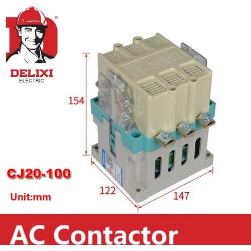 DELIXI 100A AC Contactor 3 Phase CJ20-100 2NO 2NC Coil Voltage AC 220V 380V