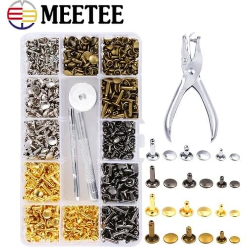 Meetee 6mm/8mm 360pcs Buttons Metal Rivets Double Sided+ Installation Tools for DIY Handbag Hat Nail Decoration Leather Crafts