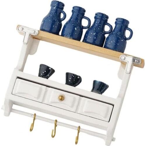 1/12 Dollhouse Mini Furniture Kitchen Accessories White Wall Cabinet Pot Shelf 3D Wooden Mini Furniture Toy Ornament for Kids